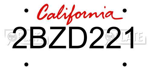 2BZD221 California License Plate