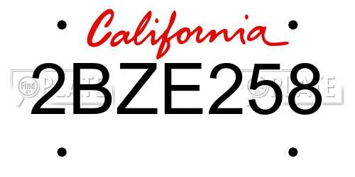 2BZE258 California License Plate