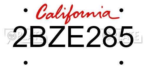 2BZE285 California License Plate