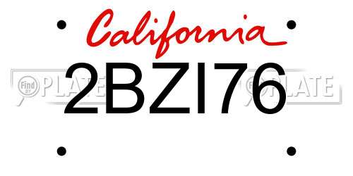 2BZI76 California License Plate