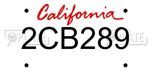 2CB289 California License Plate