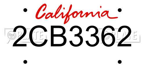 2CB3362 California License Plate