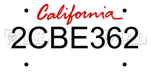2CBE362 California License Plate