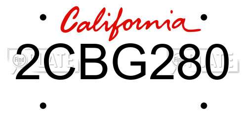 2CBG280 California License Plate