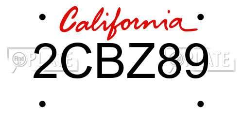 2CBZ89 California License Plate