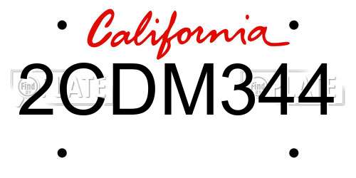 2CDM344 California License Plate