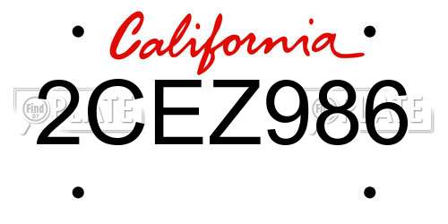 2CEZ986 California License Plate