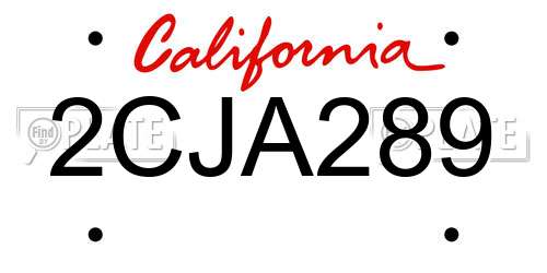 2CJA289 California License Plate