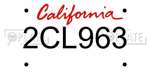 2CL963 California License Plate