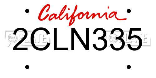 2CLN335 California License Plate