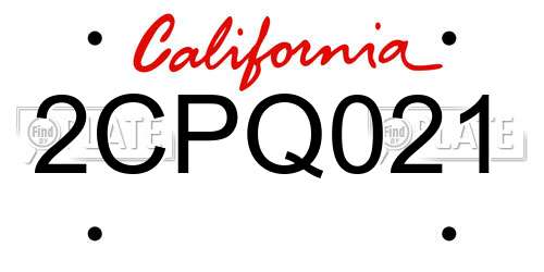 2CPQ021 California License Plate