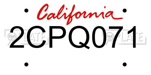 2CPQ071 California License Plate