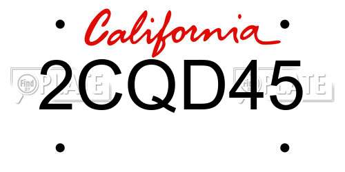 2CQD45 California License Plate
