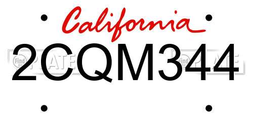 2CQM344 California License Plate