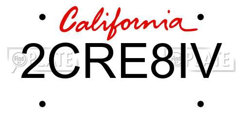 2CRE8IV California License Plate