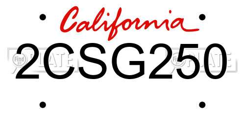2CSG250 California License Plate