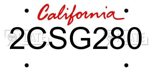 2CSG280 California License Plate