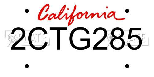 2CTG285 California License Plate
