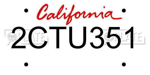 2CTU351 California License Plate