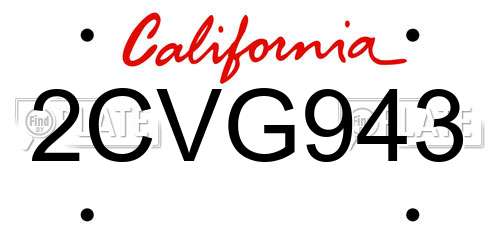 2CVG943 California License Plate