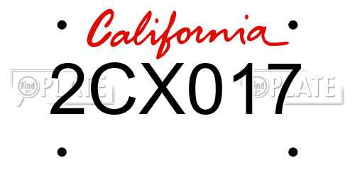 2CX017 California License Plate