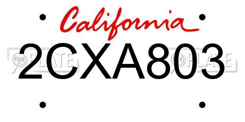 2CXA803 California License Plate