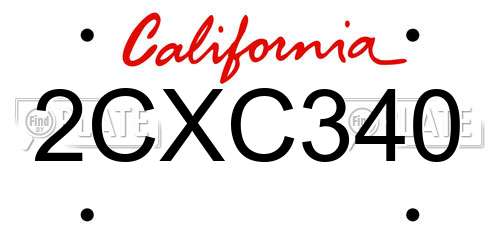 2CXC340 California License Plate