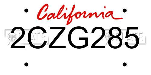 2CZG285 California License Plate