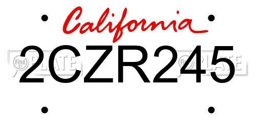 2CZR245 California License Plate