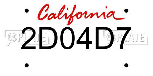 2D04D7 California License Plate