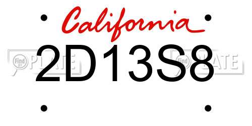 2D13S8 California License Plate