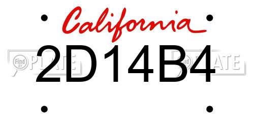 2D14B4 California License Plate