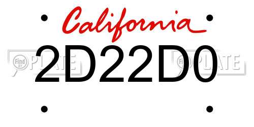 2D22D0 California License Plate