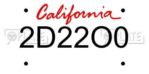 2D22O0 California License Plate