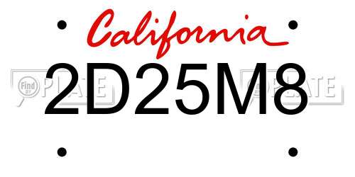 2D25M8 California License Plate