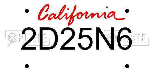 2D25N6 California License Plate