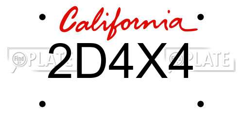 2D4X4 California License Plate