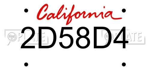 2D58D4 California License Plate