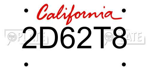 2D62T8 California License Plate