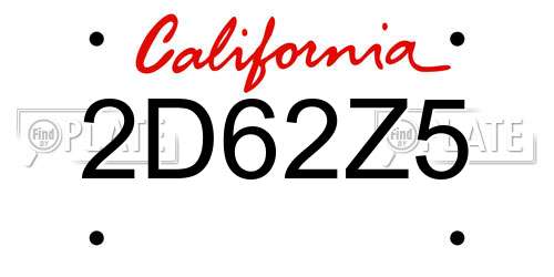 2D62Z5 California License Plate