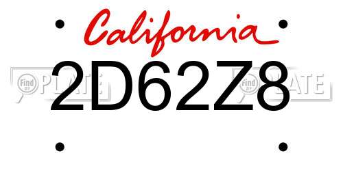 2D62Z8 California License Plate