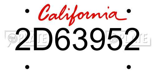 2D63952 California License Plate
