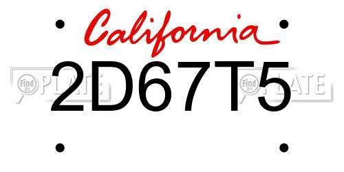 2D67T5 California License Plate