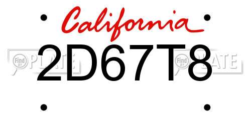 2D67T8 California License Plate