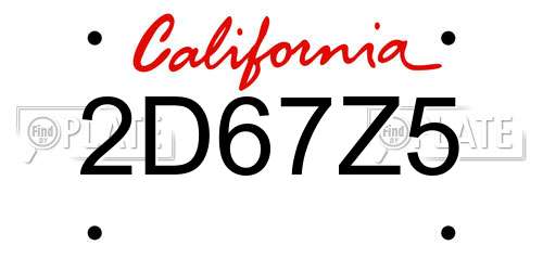 2D67Z5 California License Plate