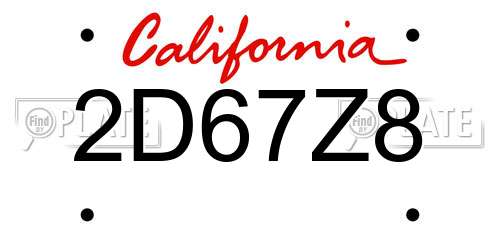 2D67Z8 California License Plate