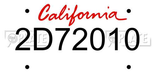2D72010 California License Plate