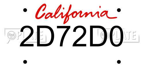 2D72D0 California License Plate