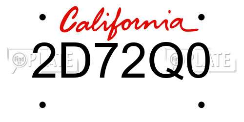 2D72Q0 California License Plate