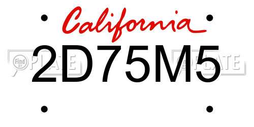 2D75M5 California License Plate